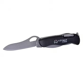 Taschenmesser AZYMUT HK20018 — vollwertiges Multitool, 9 Funktionen, 420J2/3CR13 Edelstahl, geschlossen 11 cm, 146 g, Lederetui, Schlüsselring