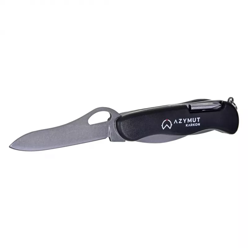 Taschenmesser AZYMUT HK20018 — vollwertiges Multitool, 9 Funktionen, 420J2/3CR13 Edelstahl, geschlossen 11 cm, 146 g, Lederetui, Schlüsselring