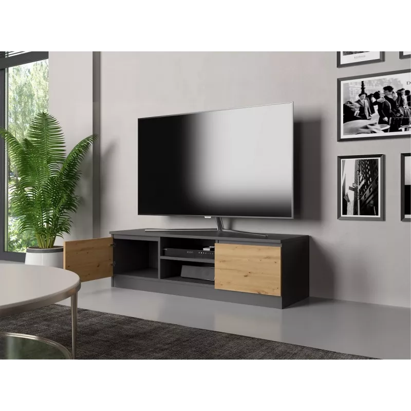 TV-Ständer Top e Shop RTV 120 ANTR/ARTIS — 1200×400×360 mm, anthrazitfarbene Oberseite und Rahmen, Spanplatte, 2 Regalböden