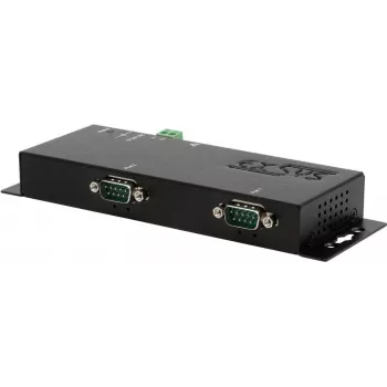 Serieller Geräteserver Exsys EX-6122-2POE — Ethernet auf 2×RS-232/422/485 mit PoE und 12V/3A-Netzteil