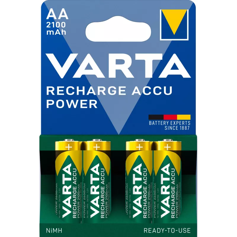 VARTA HR6 AA Recharge Accu Power 2100 mAh 56706 Akkus 4 Stück Grün, Gelb