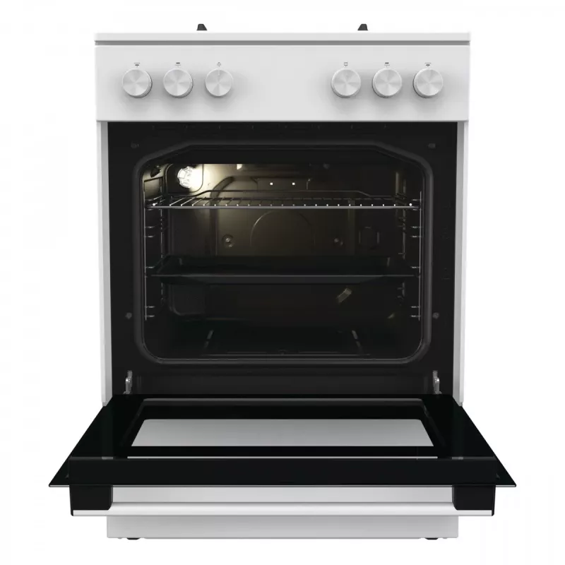 Freistehender Gasherd Gorenje GG6A10WFFM, weiß, 4-Flammen-Kochfeld, 72 L Gasbackofen, Drehregler vorne