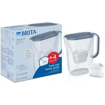 BRITA Wasserfilterkanne Style Essential Graphit mit 4 MAXTRA Pro Filtern, 2,4 L Tank, 1,4 L gefiltert