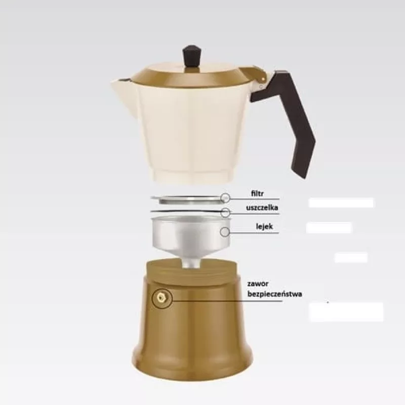 Moka-Kanne Maestro MR-1657-9-BEIGE aus Aluminium, Induktionskochfeld-Kaffeemaschine, 9-Tassen-Kapazität
