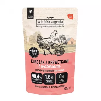 WIEJSKA ZAGRODA Huhn mit Garnelen und Baldrian – Nassfutter für Katzen – 100g