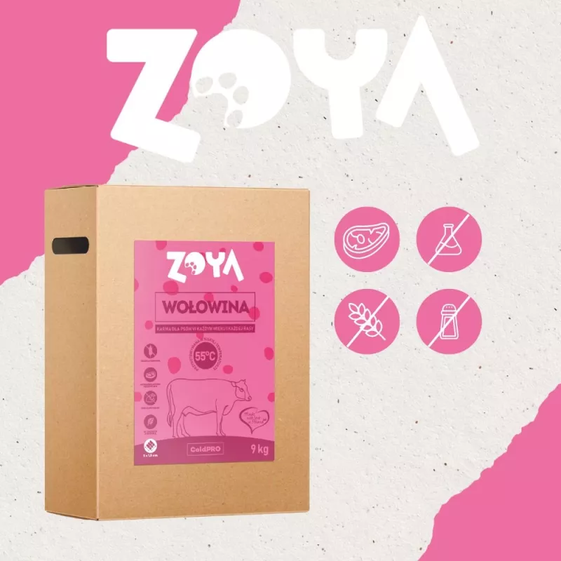 Trockenfutter für Hunde ZOYA ColdPRO Beef 9 kg — Alleinfutter für adulte Hunde, 27% Protein, 9,5% Fett, glutenfrei, zuckerfrei