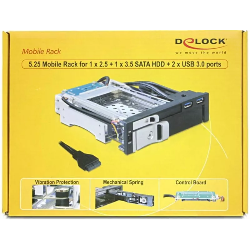 DeLOCK 5,25 Mobile Rack für 1 x 2,5 + 1 x 3,5 SATA HDD + 2 x USB3.0 Ports - mobiles Speicher-Rack - 6,4 cm, 8,9 cm (2.5, 8,90cm (3.5)) (47209)