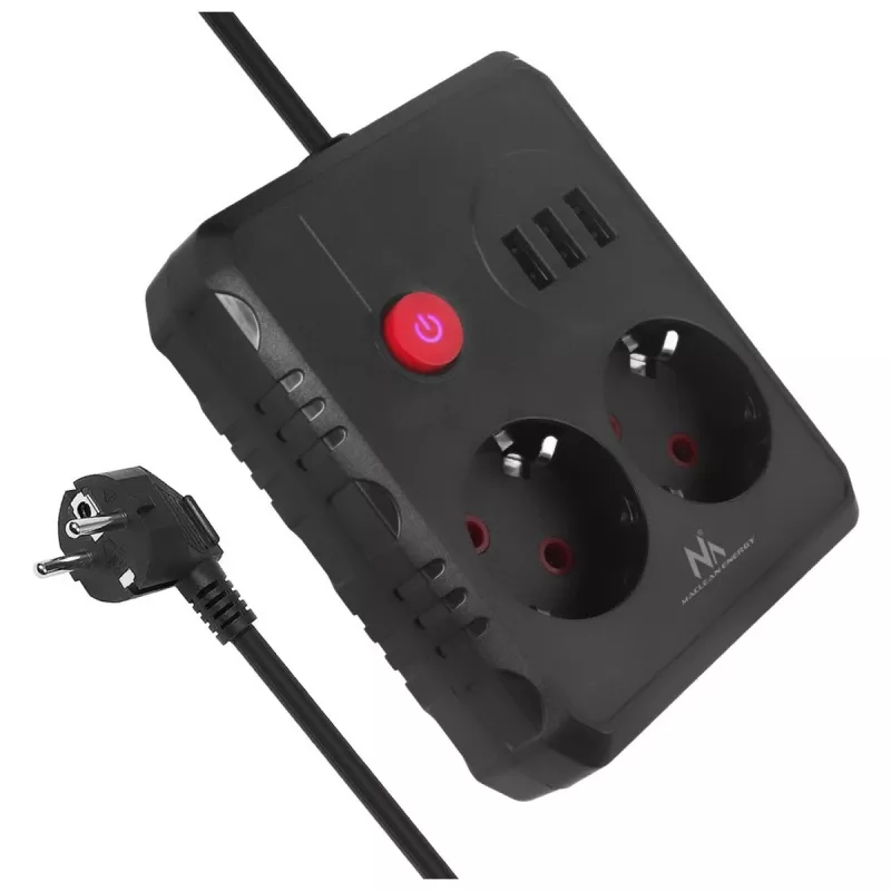 Steckdosenleiste MACLEAN MCE388 B — 2 AC-Steckdosen, 3×USB A, 110–120 V 50/60 Hz, 2500 W, 3 m Kabel, schwarz