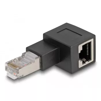 DeLOCK RJ45-Stecker auf RJ45-Buchse Adapter Cat.6A 90° links abgewinkelt Schwarz