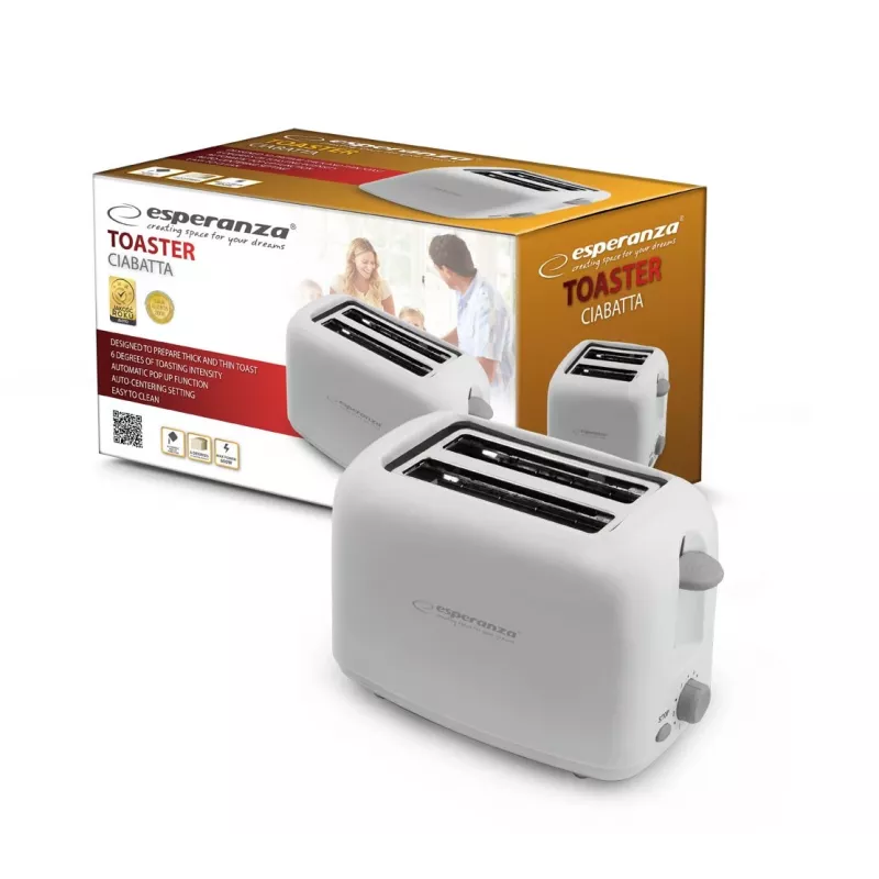 Esperanza EKT002 Ciabatta Toaster, 2 Schlitze, 600 W, Weiß