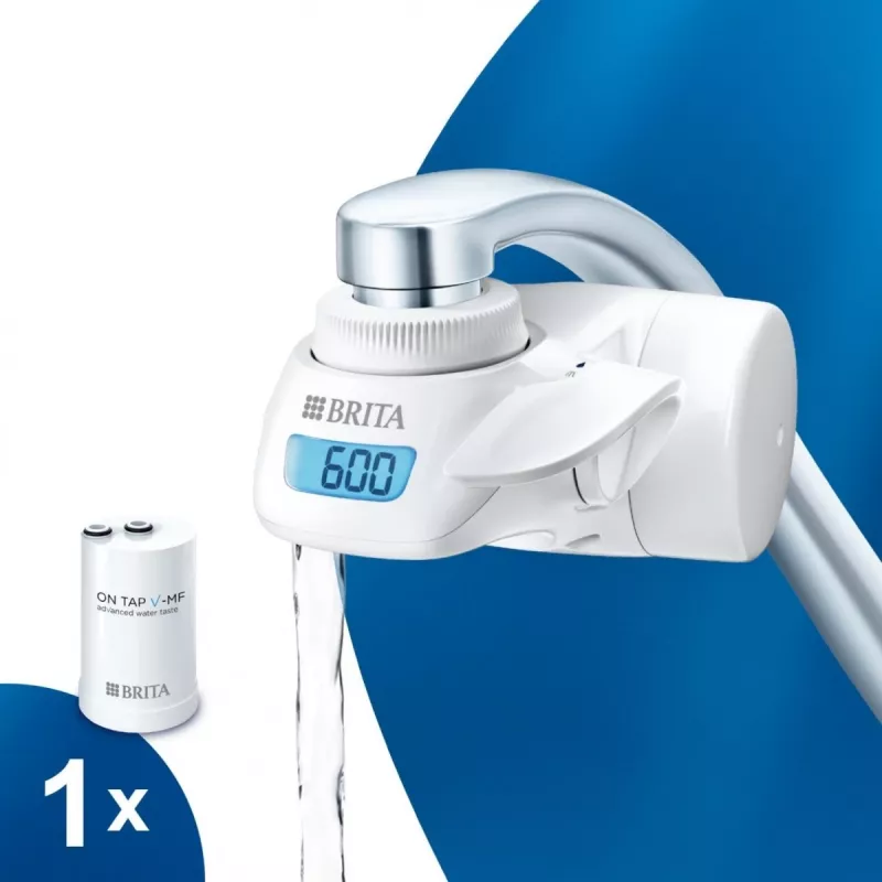Wasserhahn-Wasserfilter BRITA Modell 1.2023.0413, 3 Modi, 5-stufige Kartusche, 600 L Kapazität, weiß, 5 Hahnadapter