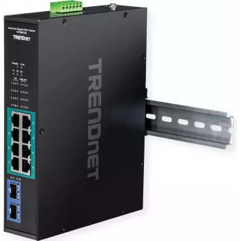 TRENDnet TI-PGM102 - Switch - industriell - 8 x 10/100/1000 (PoE+) + 2 x Gigabit SFP - Hutschienenmontage, wandmontierbar - PoE+ (240 W) - TAA-konform (TI-PGM102)