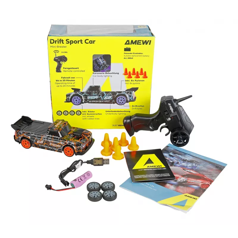 Drift RC Auto Amewi 21128 — Maßstab 1:24, Elektromotor, Li-Ion 500 mAh, Gewicht 172 g, ab 6 Jahren