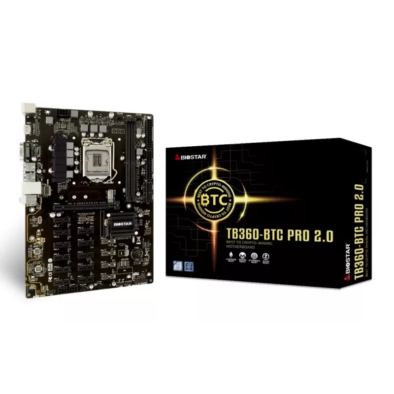 Motherboard BIOSTAR TB360-BTC PRO 2.0 ATX Intel B360, LGA 1151, 2x DIMM DDR4 bis zu 32GB, 11x PCIe x1 + 1x PCIe x16, M.2, SATA III, USB-A