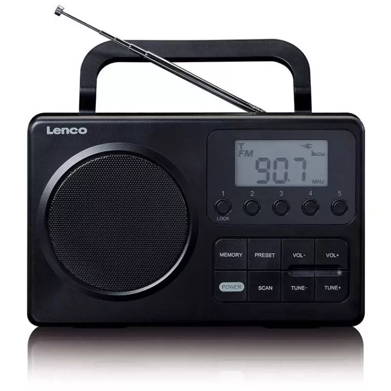 Tragbares Radio Lenco MPR-035BK — FM/AM, Netz- und Batteriebetrieb, 2,5-Zoll-LCD, 20 FM-Senderspeicher, 3,5-mm-Ausgang