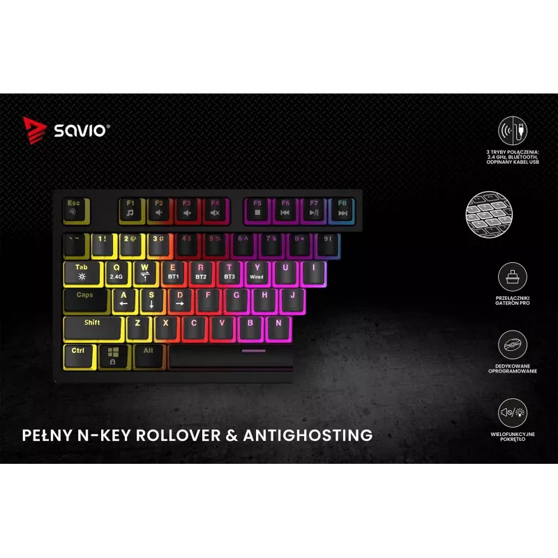 Gaming-Tastatur Savio SAVGK-PHENIX RED PUDDING mechanisch RGB Wireless