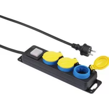 Steckdosenleiste Renkforce 350E-CMB — 3-fach mit Einzelschalter, schwarz/gelb/blau