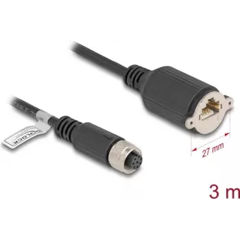 Netzwerkkabel DeLOCK M12-Kabel A-codiert 8-polig Buchse auf RJ45 Cat.5e 3 m schwarz