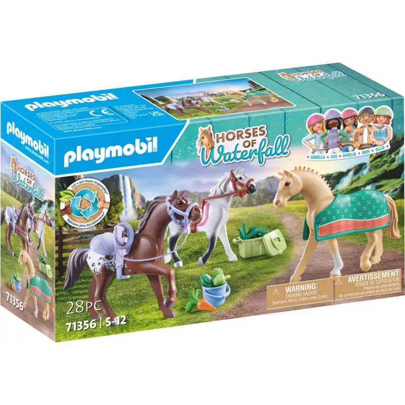 Playmobil 71356 Pferde von Waterfall – Drei Pferde mit Sattel