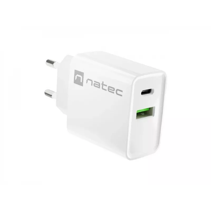 Netz-Schnellladegerät NATEC RIBERA 12V 20W USB-C PD 3.0 + USB-A Samsung AFC Weiß
