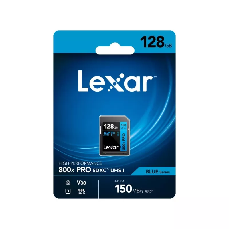 SDXC-Speicherkarte Lexar 128GB UHS-I 800xPRO Class 10 U3 V30 — 150 MB/s Lesen, 45 MB/s Schreiben, Schwarz