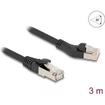Netzwerkkabel DeLOCK RJ45 Cat.8.1 45° links abgewinkelt auf gerade 3 m schwarz