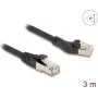 Netzwerkkabel DeLOCK RJ45 Cat.8.1 45° links abgewinkelt auf gerade 3 m schwarz