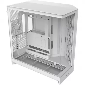 PC-Gehäuse NZXT H9 Flow Midi Tower Weiß – ATX/EATX/Micro ATX/Mini-ITX, 3x140mm vorne, 1x120mm hinten, 2x3,5 Zoll & 6x2,5 Zoll Schächte, gehärtetes Glas