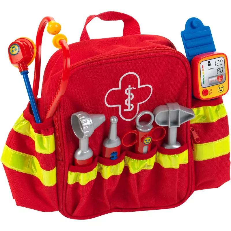 Theo Klein 4314 Notfall-Rettungsrucksack I mit Stethoskop, Spritze und vielem mehr I Elektronisches Blutdruckmessgerät mit Sound I Spielzeug für Kinder
