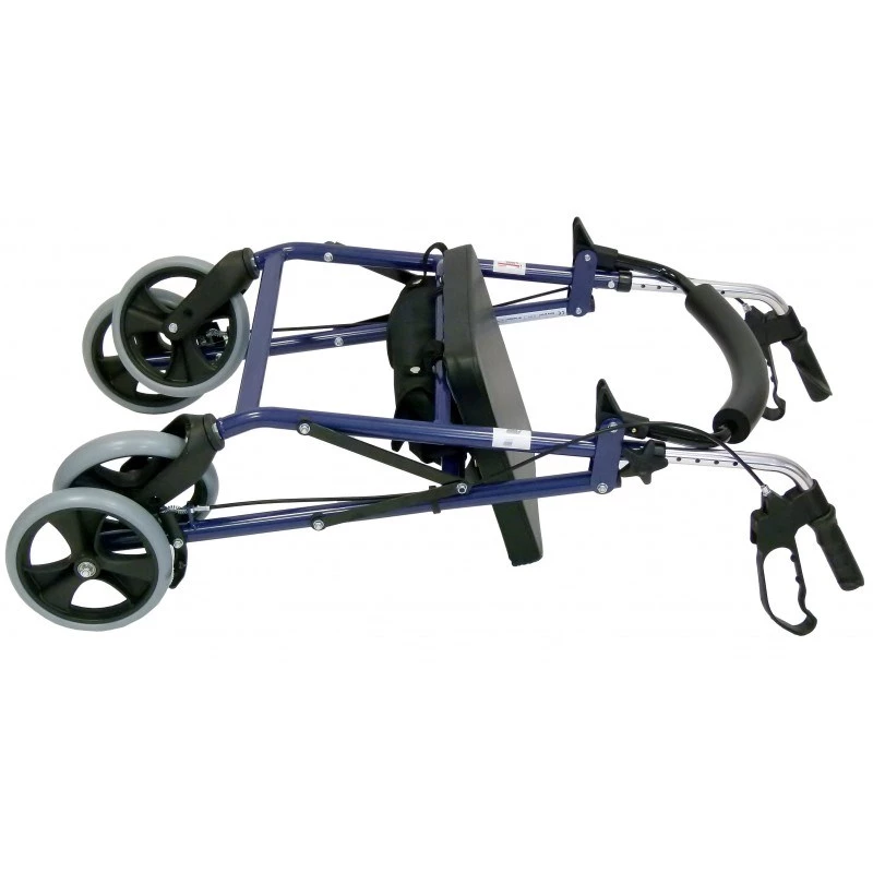 Rollator mit vier Rädern und Sitz, blau/schwarz