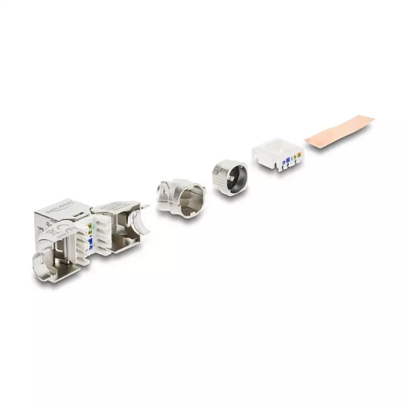 DELOCK Keystone-Modul RJ45-Buchse zu LSA Cat.6A werkzeugfrei 45° abgewinkelt geschirmt mit Metallverrastung