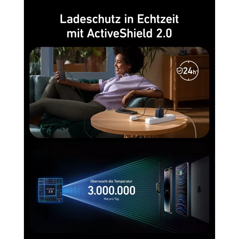 Indoor USB-Schnellladegerät Anker Prime A2669313 – 67 W, 1×USB-A, 2×USB-C, Schwarz