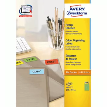 Selbstklebendes Druckeretikett AVERY 3472 Grün 210 x 297 mm