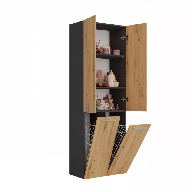Topeshop NEL 2K DD ANT/ART KP Badezimmer-Aufbewahrungsschrank Graphit, Eiche