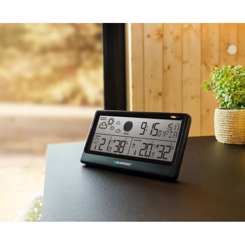 Wetterstation BLAUPUNKT WS20BK — Anzeige für Innen-/Außentemperatur & Luftfeuchtigkeit, schwarz, 1 Sensor, LCD, batteriebetrieben