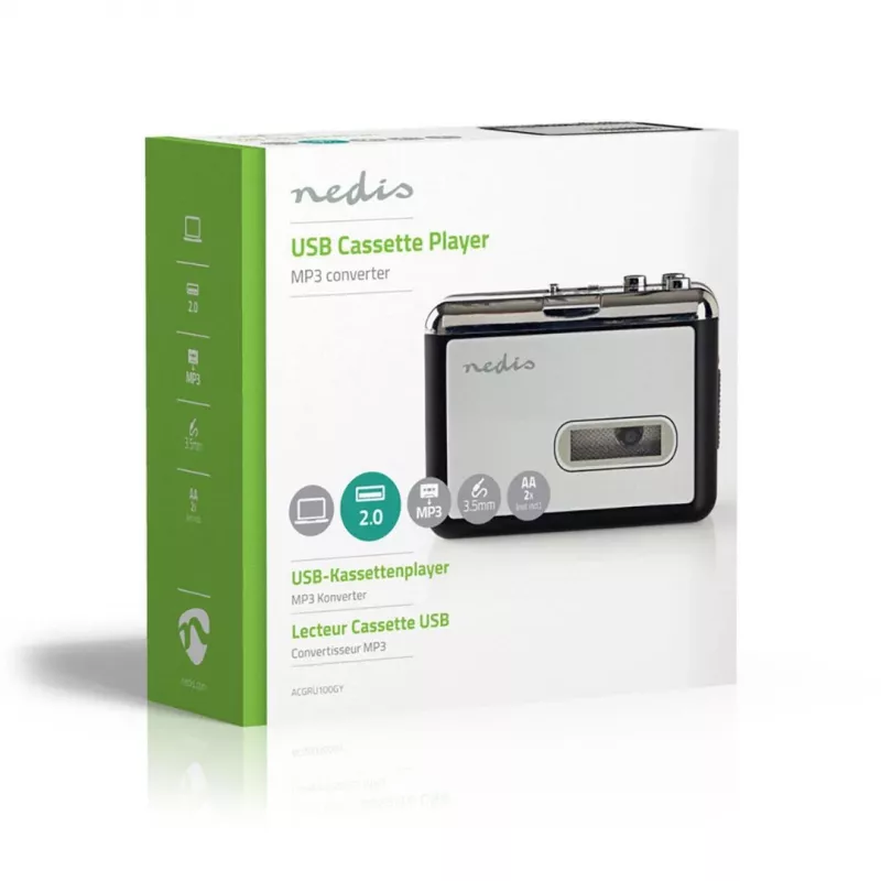 Kassettenkonverter Nedis ACGRU100GY USB / 3,5 mm USB/batteriebetrieben Grau