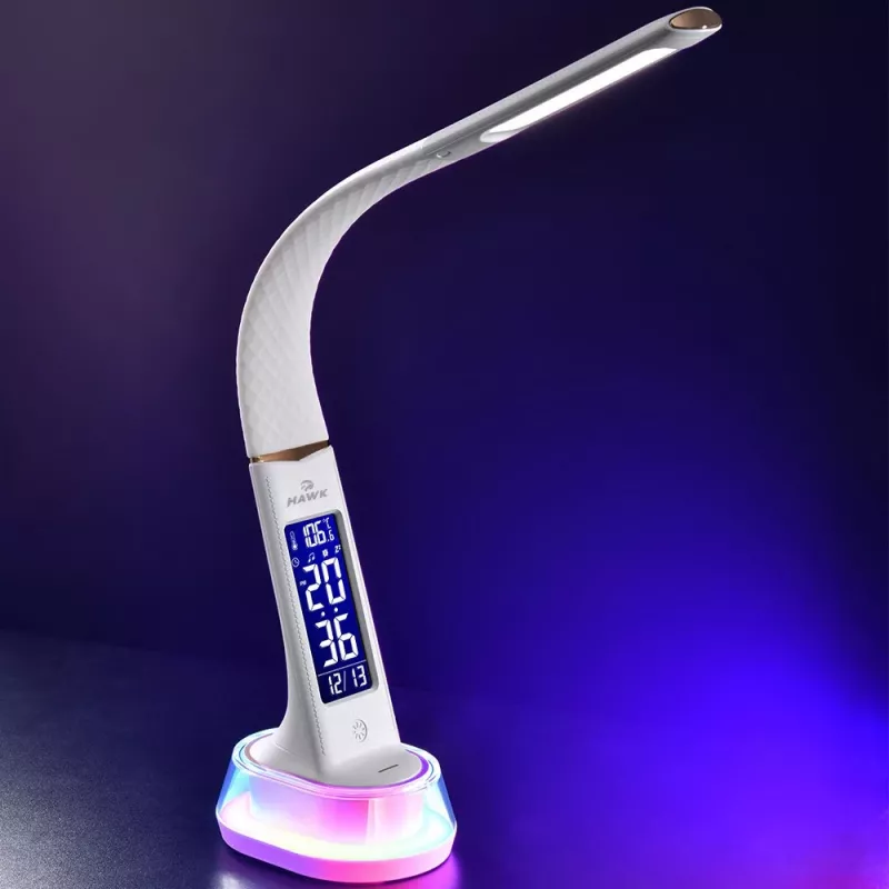 Schreibtischlampe Hawk HW-LAMP05 Weiß LED verstellbar — kompakte LED-Arbeitslampe mit verstellbarem Arm