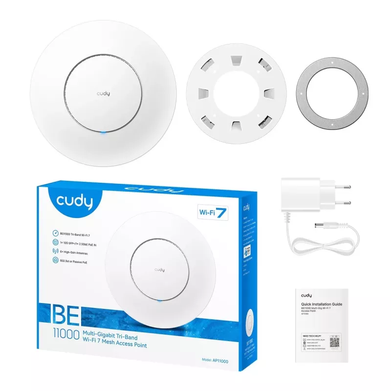WLAN Access Point Cudy AP11000 — Tri‑Band Wi‑Fi 6 (2,4/5/6 GHz), 5760 Mbit/s, MU‑MIMO, Decken‑/Wandmontage
