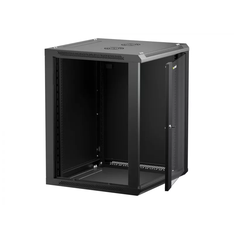 NETRACK 019-150-66-022 Wand-/Hängegehäuse 19 Zoll 15U/600 mm Glastür schwarz abnehmbare Seitenwände
