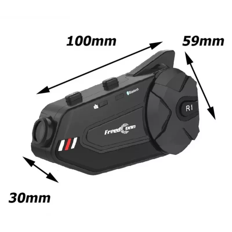 Headset FreedConn R1 PLUS E Motorrad-Bluetooth-Gegensprechanlage, Bluetooth 5.0+EDR, Reichweite 1000 m, IP65, UKW, 1080p-Video, 30 h Sprechzeit
