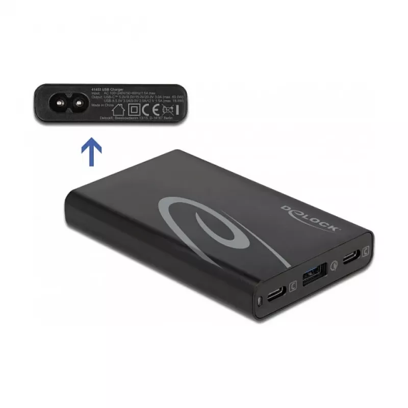DeLOCK USB-Ladegerät 2 x USB Type-C PD 3.0 + 1 x USB Type-A, 60 W