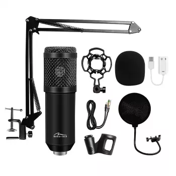 Kabelgebundenes PC-Mikrofon MEDIA-TECH MT397K mit XLR-Eingang, Tischständer, 2,4 m Kabel, 20–20000 Hz, -32 dB Empfindlichkeit