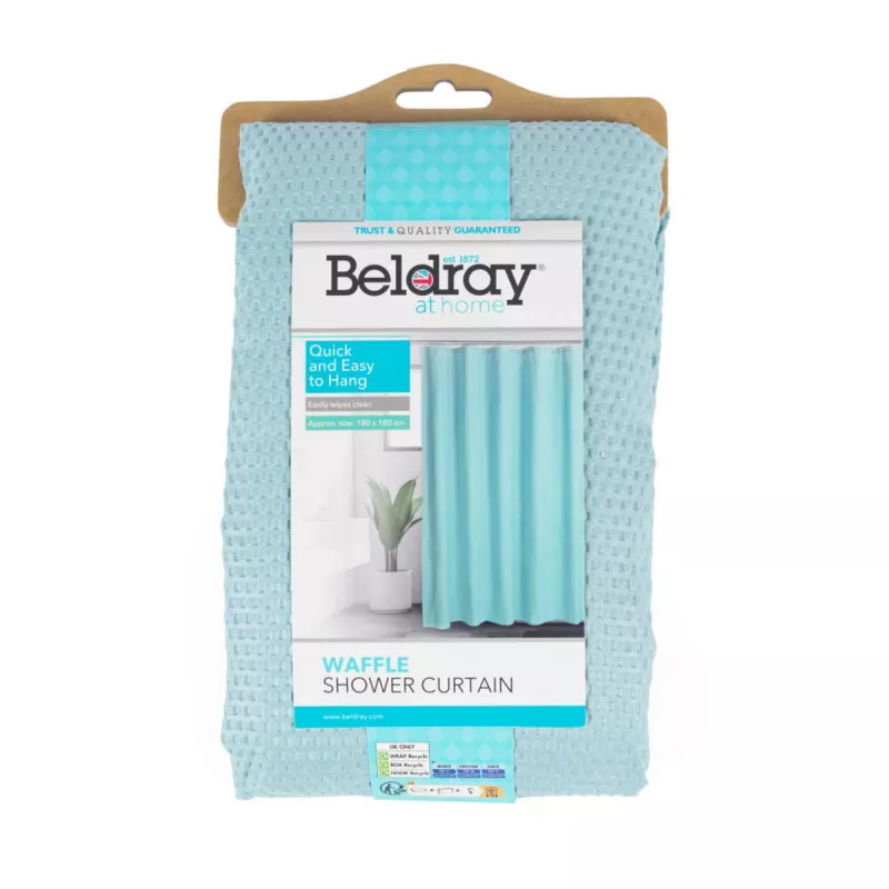 Duschvorhang Beldray LA035655FAS Waffel-Design Blau, Stoff-Duschvorhang 180x180 cm