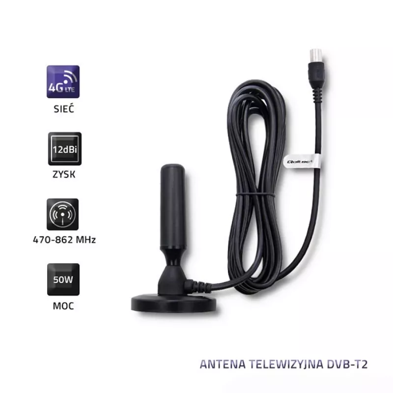 Innen-TV-Antenne QOLTEC 57016 DVB-T2 – kompaktes Design für digitalen terrestrischen Empfang