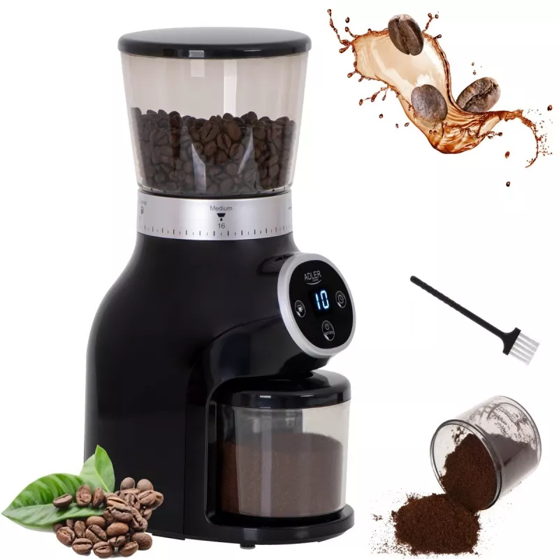 Professionelle Kaffeemühle, Stahlmahlwerk, 31 Mahlgradeinstellungen, Café 90g/m, Adler, AD4450, 300, Schwarz