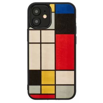 Handyhülle Man and Wood für iPhone 12 mini — Holzrückseite, schwarzer Rahmen
