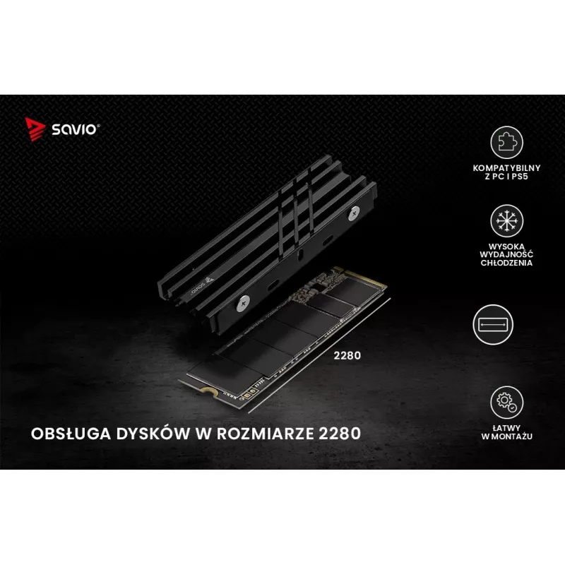 Luftkühler SAVIO M.2 NVMe 2280 AK-60 Schwarz Kühlkörper für 22x80 mm SSD