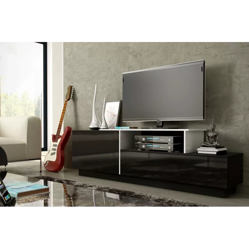 Cama TV-Schrank SIGMA 3 180 schwarz/schwarz glänzend + biały
