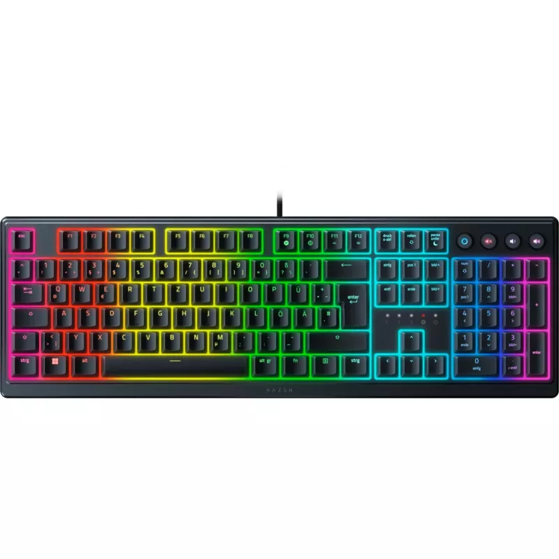 Razer Ornata V3, Mecha-membrane switches, 10 Razer Chroma RGB Lighting Zones, 1000 Hz Ultrapolling, Backlit keys, Soft-touch wrist rest - German Layou