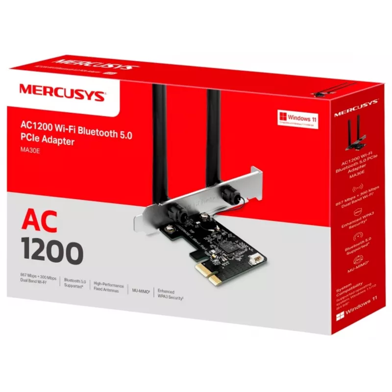 Mercusys AC1200 Wi-Fi Bluetooth PCIe-Adapter MA30E Dualband